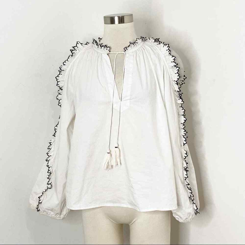Ulla Johnson White Blouse with Black Trim